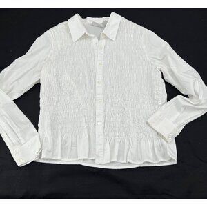 Liz Claiborne Lizwear Jeans Women's size XL White Blouse Long Sleeves Ruched 90s